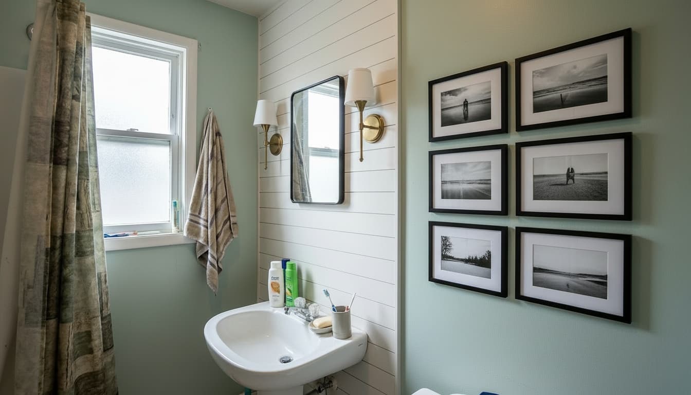 Bathroom vanity wall showing safe decor zones away from moisture