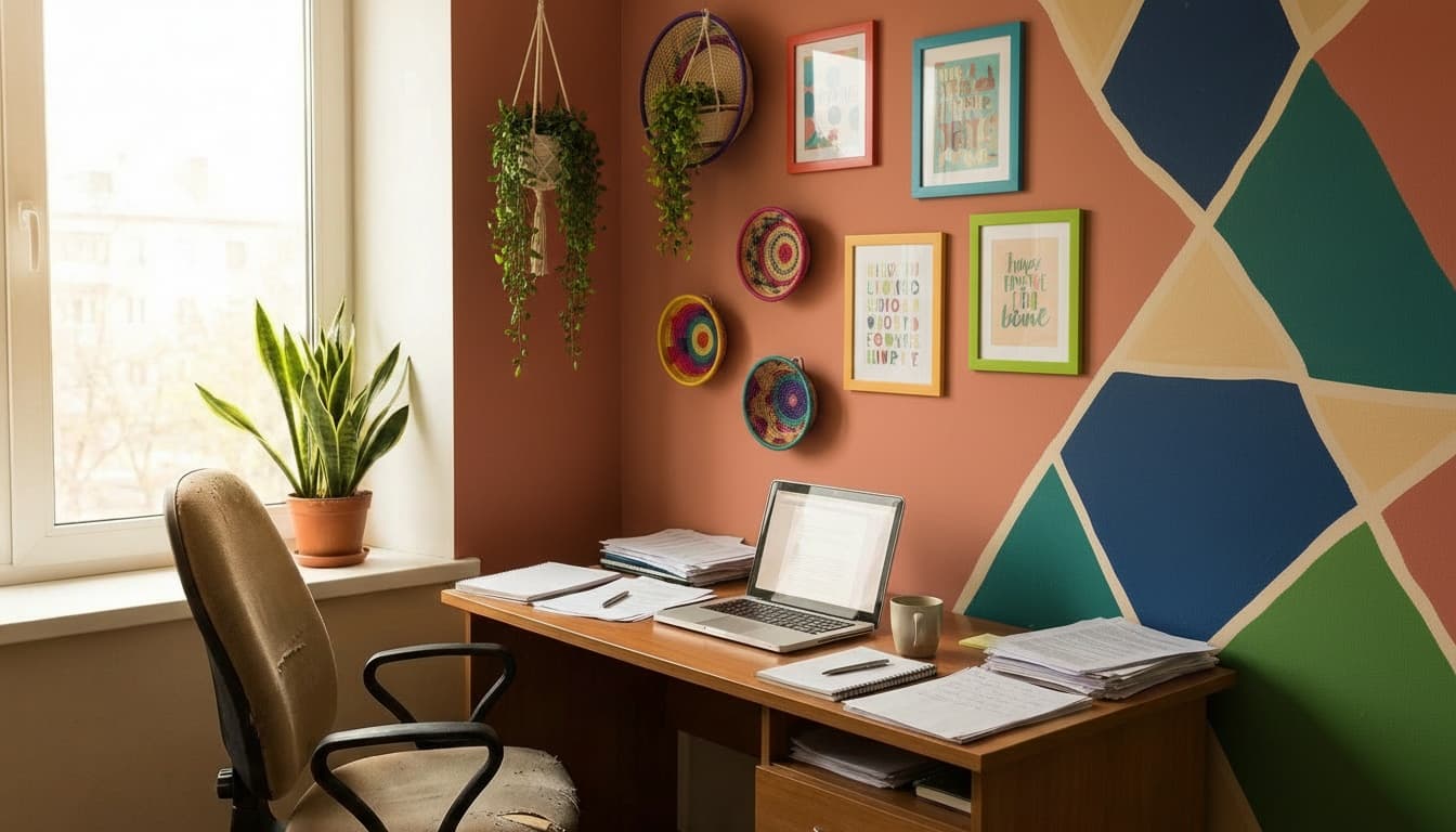 After: Home Office Bohemian style wall decor - Example 5