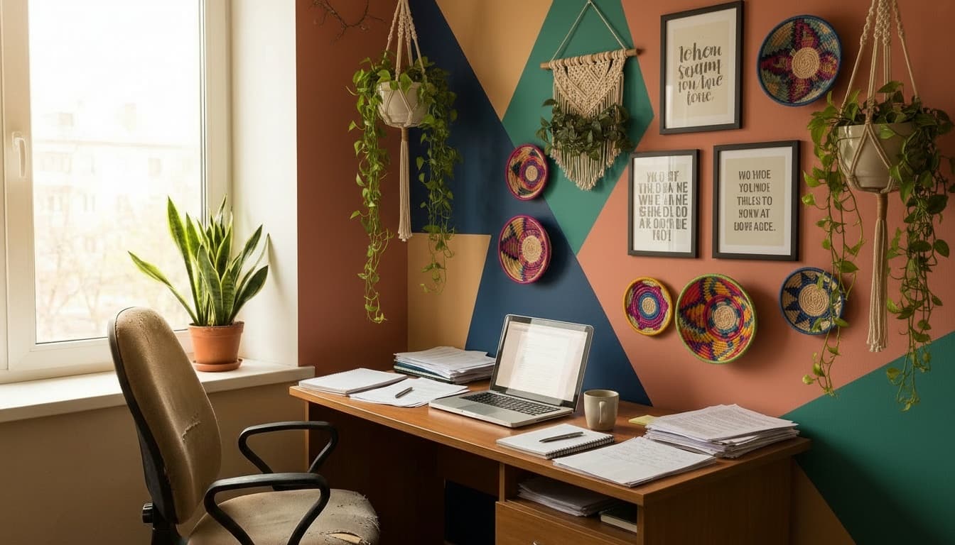 After: Home Office Bohemian style wall decor - Example 6