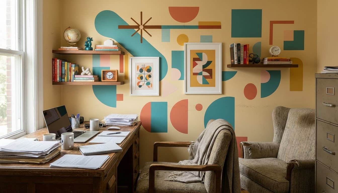 After: Home Office Mid-Century Modern style wall decor - Example 1