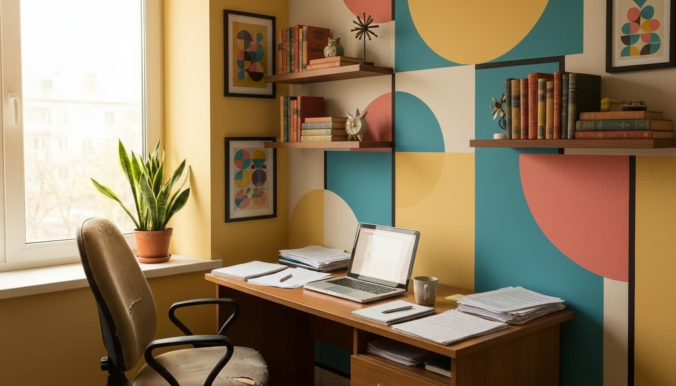 After: Home Office Mid-Century Modern style wall decor - Example 6